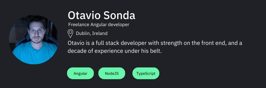 Hire dedicated Angular developers | Card of user named Otavio Sonda