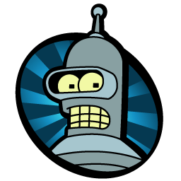 Image of Bender from Futurama with a striped, blue background