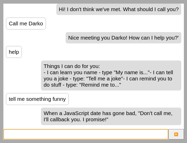 Screenshot of chatbot conversation example