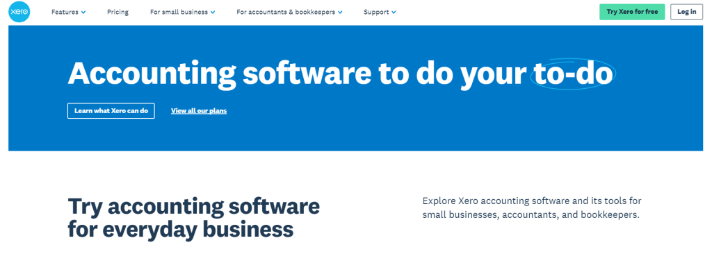 Screenshot of Xero homepage