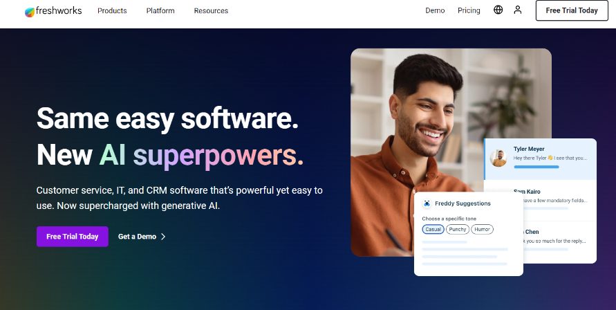 Screenshot of freshworks homepage