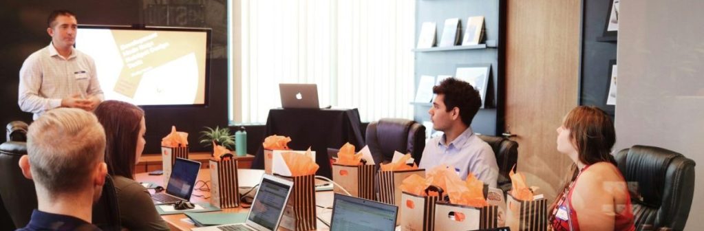 Boardroom presenting a case for strategic AI adoption.