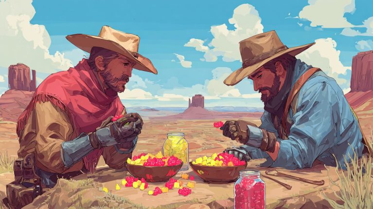 Cowboys eating gummy bears
